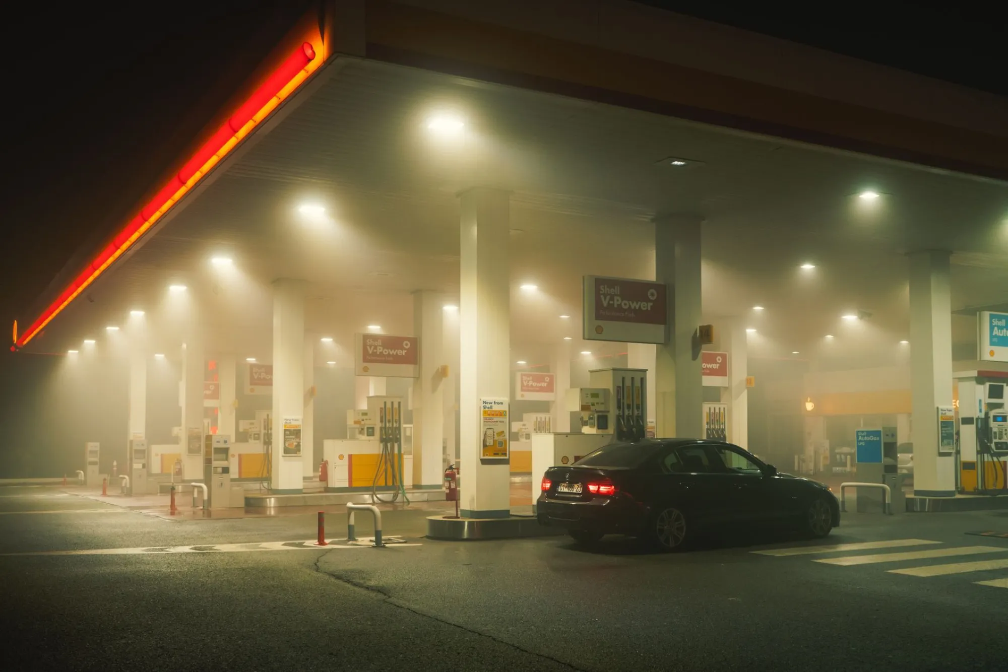 Petrol station forecourt at night in South Africa, representing petroleum wholesale training